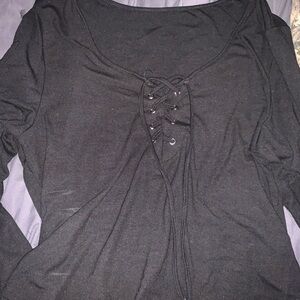 SHEIN Black Lace-Up Long Sleeve Top